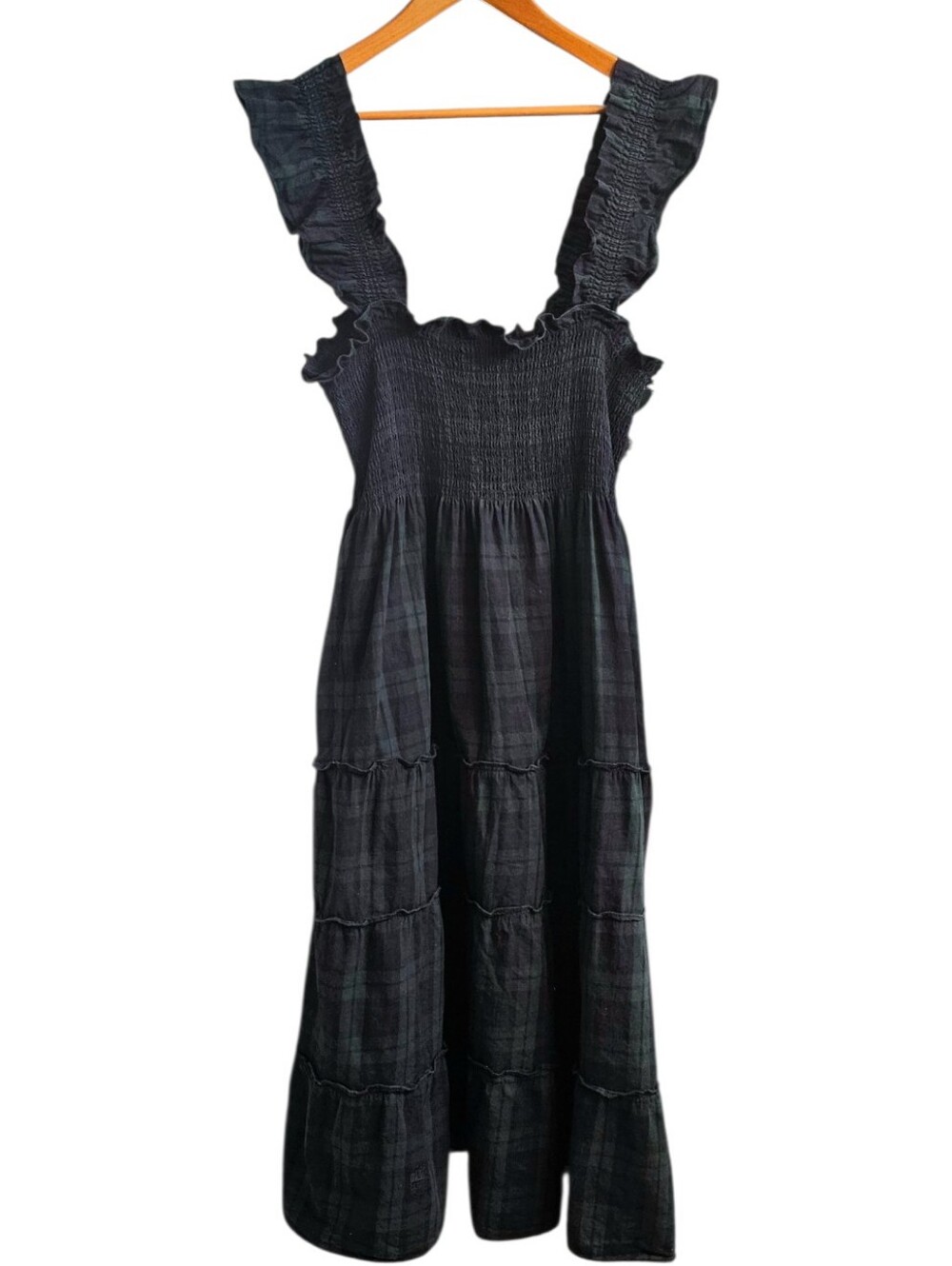 Hill House Home Ellie Nap Dress XL Blackwatch Tartan Smocked Cotton Midi